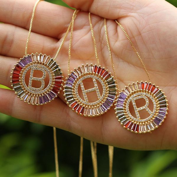 

1pcs new trendy gold color micro pave rainbow cz cubic zirconia a-z initials letter pendant necklaces for women jewelry, Black