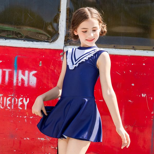 

2020 qi qi one-piece female student swimsuit medium and large children's skirt swimsuit, White;black