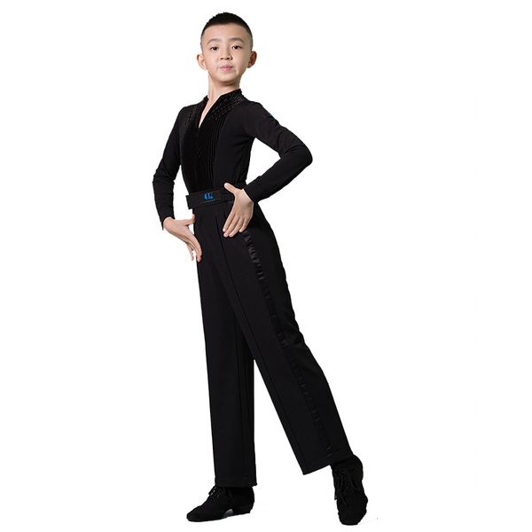 

new latin dance boys long sleeve shirt pant black pants kids latin dance competition costumes child rumba cha cha 110-170cm, Black;red