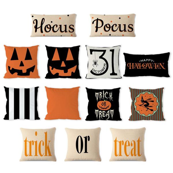 Halloween Baumwolle Leinen Kürbis Kissenbezug Trick Kissenbezug Auto Sofa Kissenbezug Home Dekoration 45x45cm