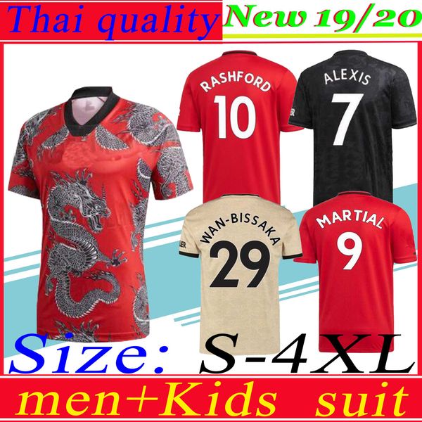 

2019 2020 manchester rashford man lukaku lingard united pogba utd soccer jerseys 19 20 kids women kit football shirts, Black;yellow