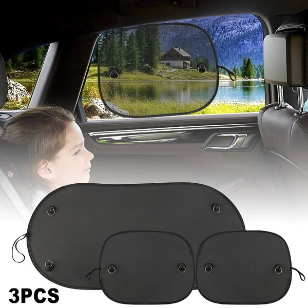 

3 pcs car window sun shade black mesh visor screen protector kids windshield rear side windows sunshades blind curtain