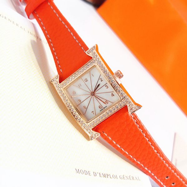 

diamonds nice fashion woman watch colorful genuine leather luxury rose gold square dial face lady wristwatches brand table clock box, Slivery;brown