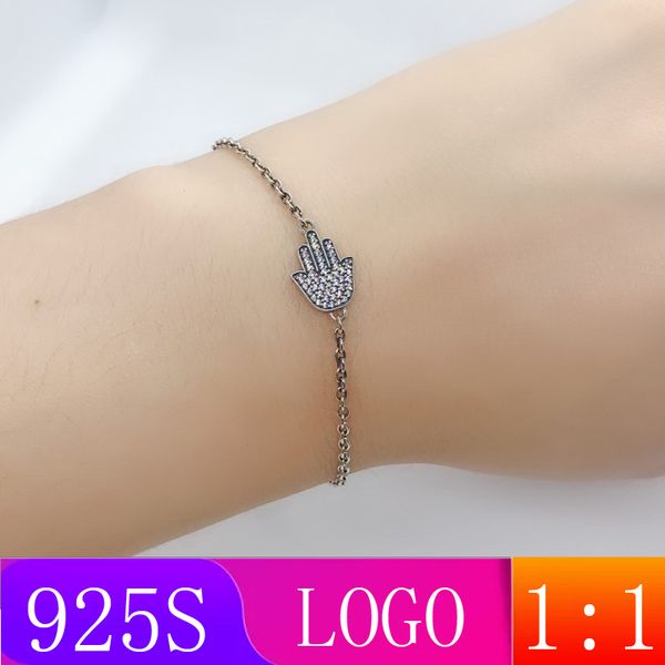 

lism [wholesale] s925 sterling silver 2019 winter new 1: 1 pavÃ© zircon palm bracelet fashion ladies gift diy original jewelry, Black