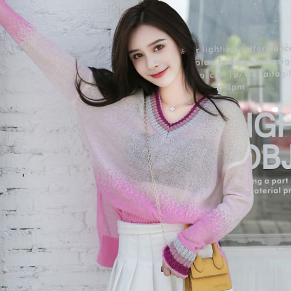 

2019 autumn new fashion women sweater v-neck long sleeve thin knitted loose knitted pullovers, White;black