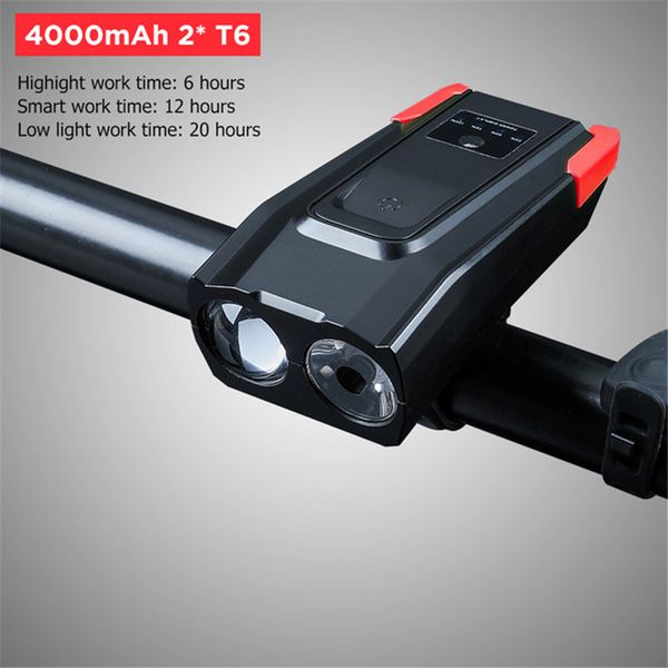 

4000mah usb rechargeable bicycle light bicycle front light 2t6 led head with horn 800 lumen bike lamp cycle