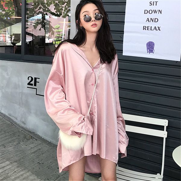 

2020 spring women shirt asymmetry lapel long sleeve shirt oversized womens and blouses fashion loose long shirts, White