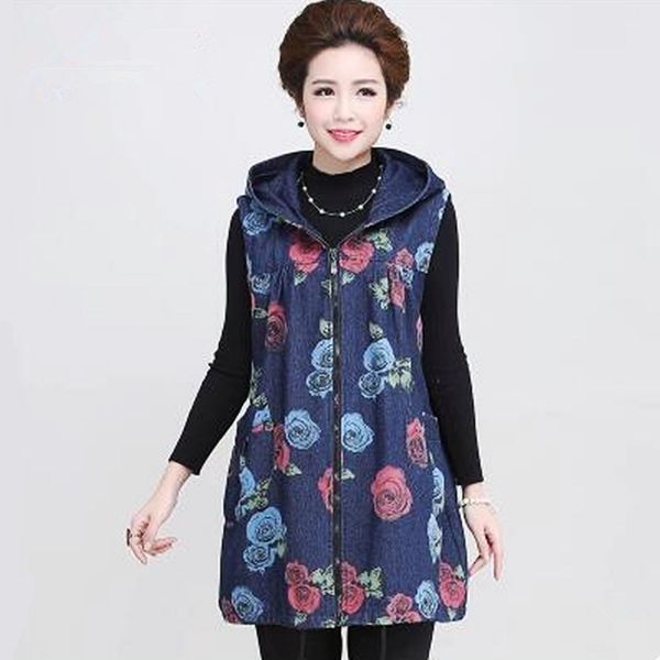 

old printing ma3 jia3 cotton fertilizer increased 100 kg mother long cowboy vest vest in the spring and autumn 001, Black;white