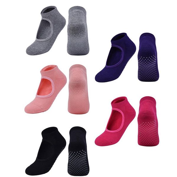 

women socks breathable sports socks comfortable cotton polyester non-slip towel bottom open back round head yoga, Black