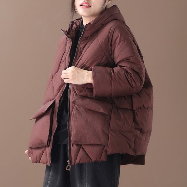 

ewq] 2019 autumn winter new pattern hooded collar long sleeve solid patchwork pockets vintage cotton padded coat women ah740, Black
