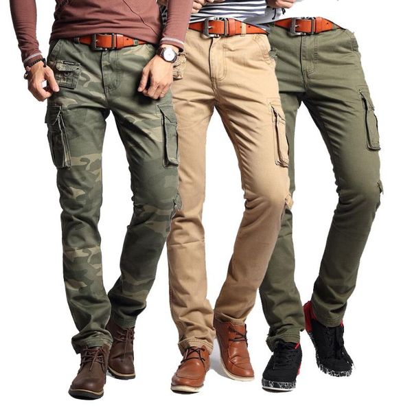 

men's pants cargo camo men army style tactical male slim casual cotton multi-pocket camouflage jogger trousers, Black