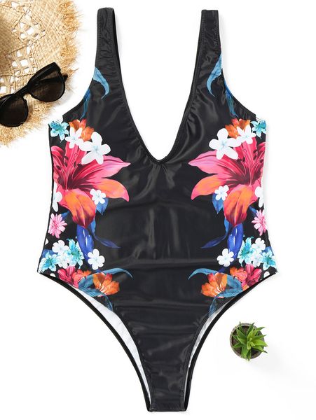 

luxury designer plus size flowers swimwear swimsuit floral triangle bikinis one piece swimwear women high cut swim wear bathing suits