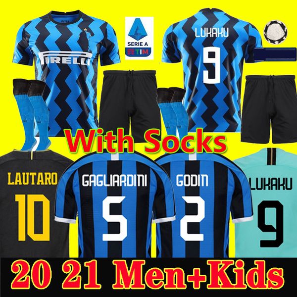 

inter milan soccer jersey eriksen lukaku lautaro alexis 20 21 perisic godÃ­n football shirts 2020 2021 uniforms men + kids kit socks shorts, Black