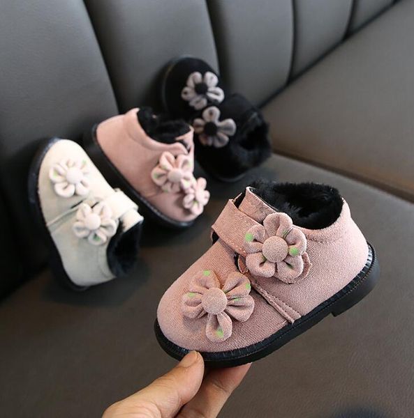 

winter new baby shoes korean edition lovely flower warm boots girls cotton padded shoes children' walk warm boot, Black;grey
