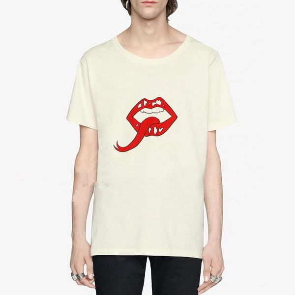 

19ss luxury europe italy big mouth red rips tshirt fashion men women t shirt casual cotton tee top, White;black