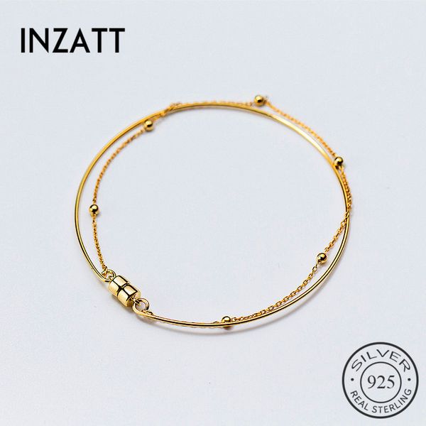 

inzatt double metal gold bracelet fashion magnet six beads minimalist ol style pulseras mujer moda silver 925 jewelry gift, Golden;silver