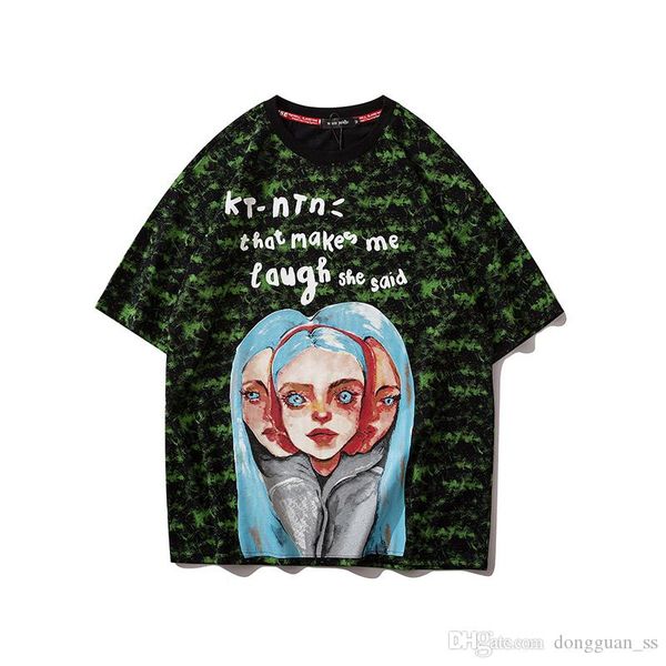 

20ss pattern t shirt men and women loose cotton short sleeve tshirts crewneck oversize streetwear t-shirt, White;black