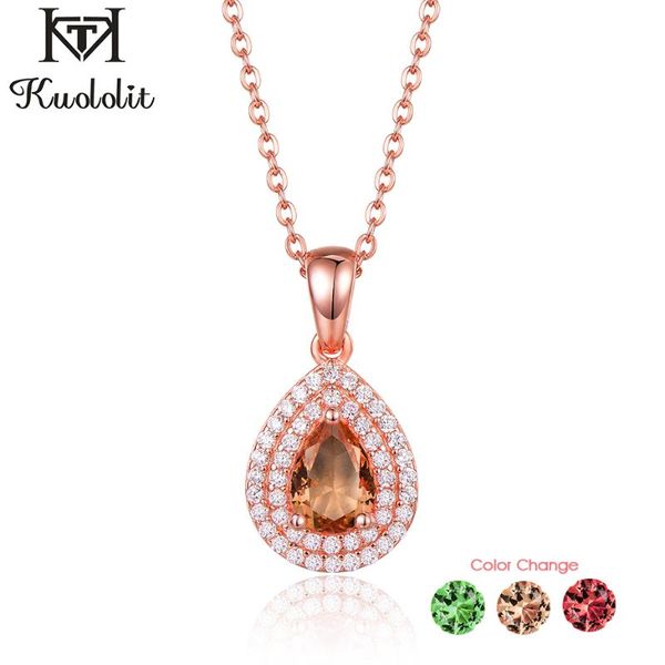 

kuololit 585 rose gold zultanite gemstone pendant for women solid 925 sterling silver color change diaspore waterdrop necklace
