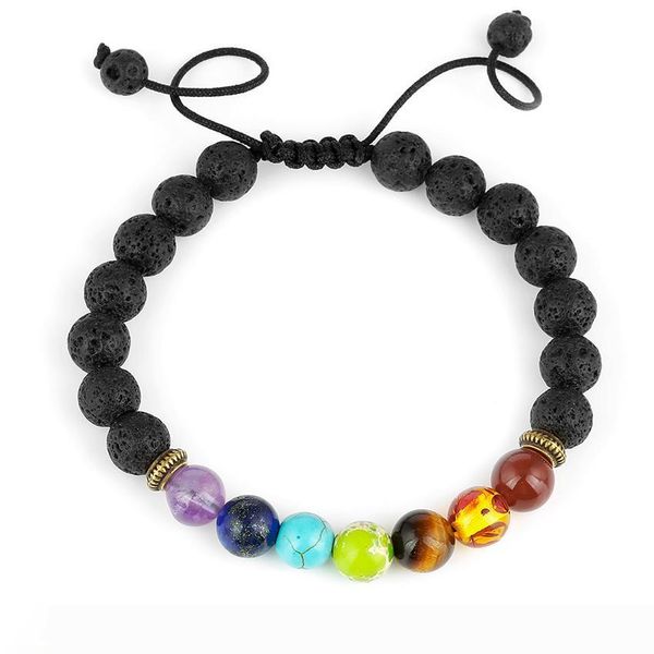 

rainbow bracelet black lava stone bead bracelets for women femme friendship charm bracelet jewelry gift can adjustable size, Golden;silver