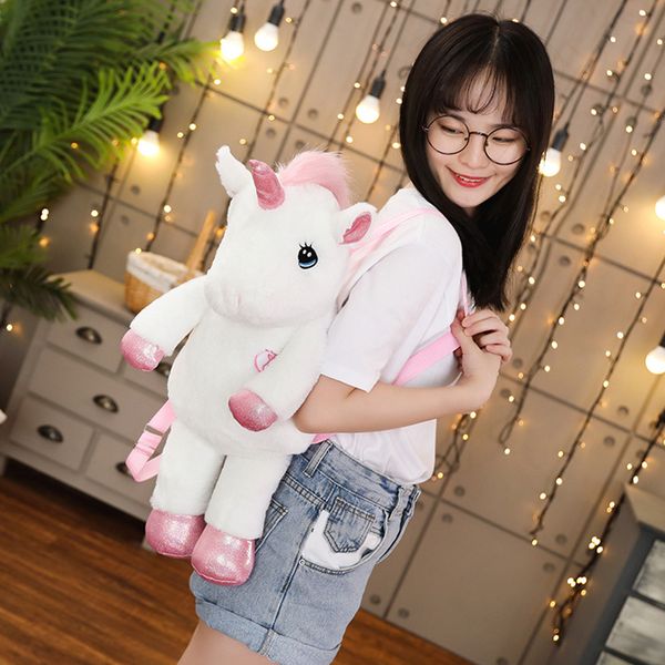 

new 50/60cm kawaii unicorn backpack rainbow unicornsoft toy plush shoulder bag children kids girls birthday gift doll y200328