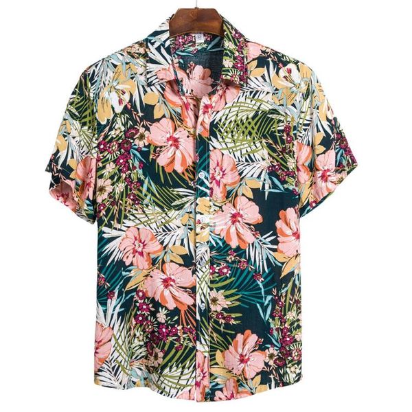 

summer beach man shirt hawaiian shirt men's floral print short sleeve casual shirts loose blouse fashion clothing hemd #15, White;black