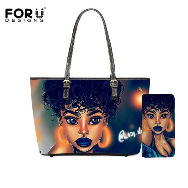 

forudesigns 2pcs handbags set for women black african american girls queen prints beach bags ladies hand bag balso