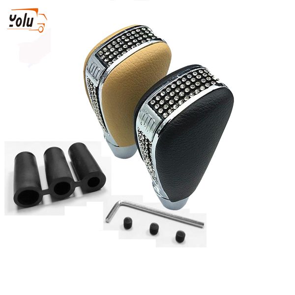 

yolu dad diamond car gear shift knob leather aluminum material with 6 screws 8mm/9mm/10mm gasket gear knob