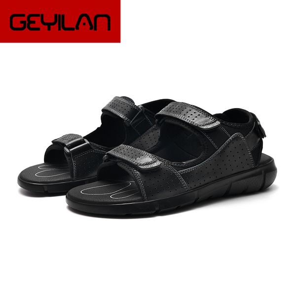 

2019 summer new men's leather sandals size 38-48 first layer leather men's sandals beach shoes brand casual shoes men shoe, Black