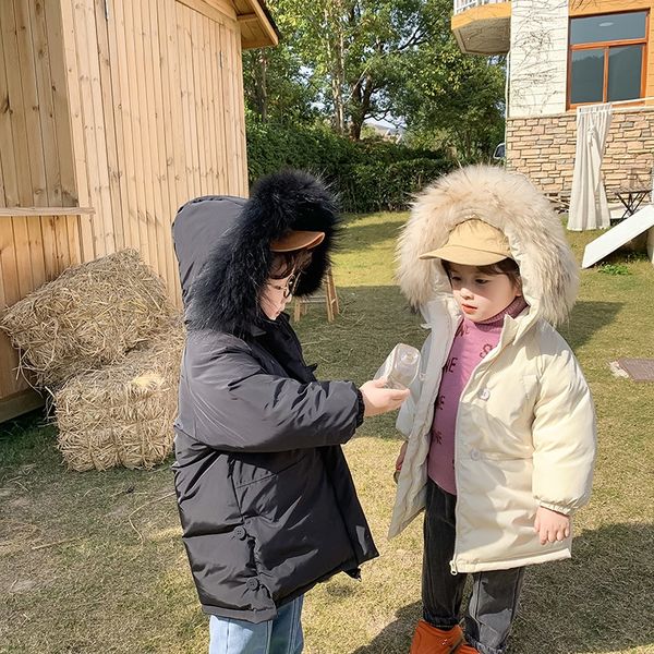 

cheese down jacket and meow 2019 winter children's thickened medium and long big wool down jacket fashion, Blue;gray