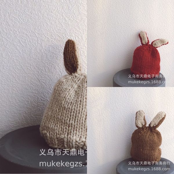 

handmade color matching big ears warm knitted children's wool baby warm hat knitted hat, Yellow