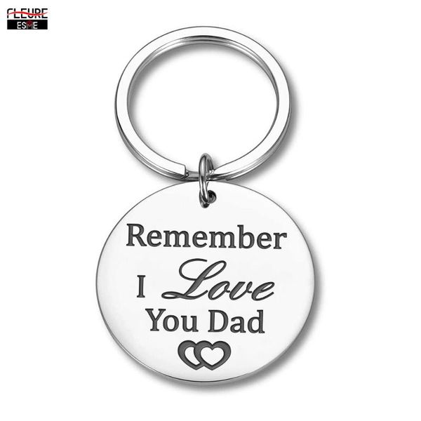 

fathers day keychain dad birthday gifts from daughter son remember i love you dad personalized key tag stainless steel present, Silver