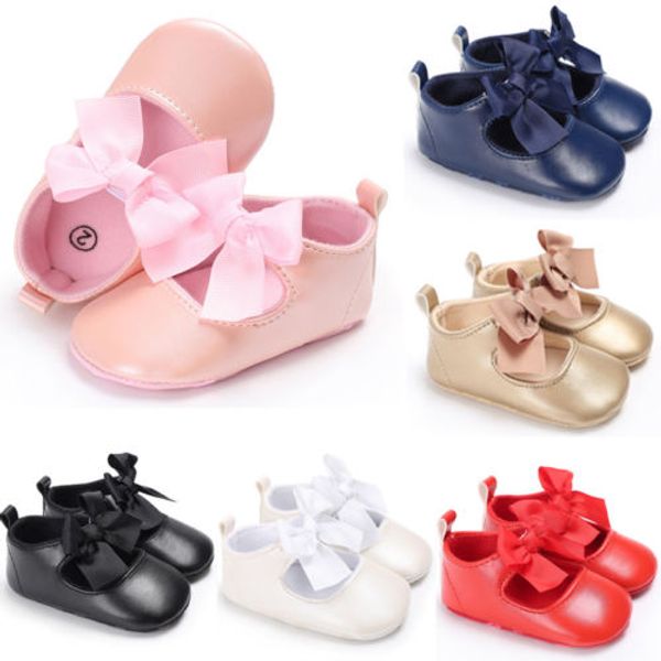 

newborn infant boy girl pu flats slippers soft sole lace party shoes 0-18m cute comfort shoes 5 colors bowknot