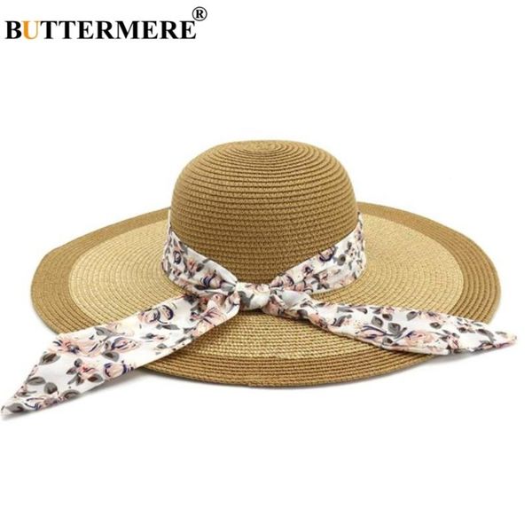 

buttermere ladies straw hats flower women sun hat 2020 summer khaki wide brim 13cm female fashion foldable beach hat, Blue;gray