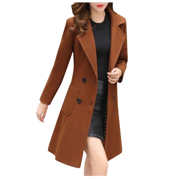 

outerwear overcoat autumn casual women new fashion long woolen coat single breasted slim type female winter wool trench coats, Black