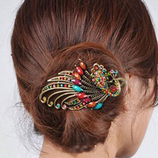 

hair clips for women peacock hairpin hair ties, Golden;white