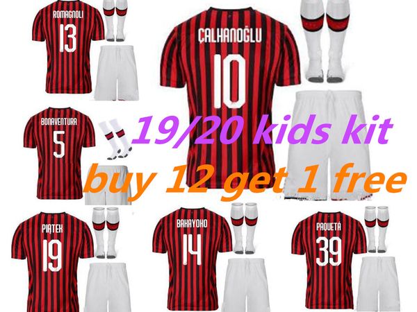

ac 2020 milan kids soccer jersey kit 19/20 higuain calhanoglu romagnoli cutrone child football shirt uniform, Black