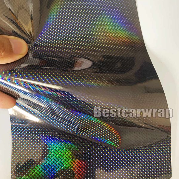 Schwarze holografische Neo-Chrom-Vinylfolie für das gesamte Auto mit Luftpolsterfolie, Hologramm-Lasergrafik-Aufkleber, Größe 1,52 x 20 m/Rolle