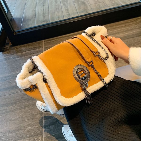 

elegant female plush crossbody bag 2019 winter new quality matte leather women's designer handbag chain shoulder messenger bag