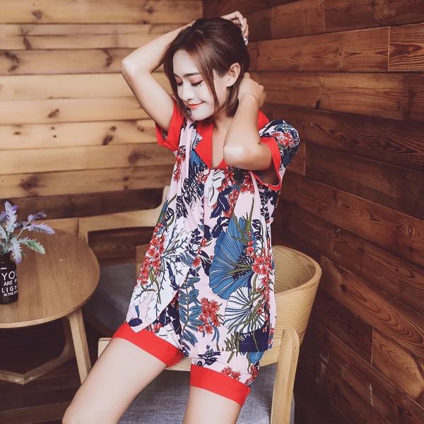 

cute women's pajama sets print 2 pieces set crop + shorts women pajamas cotton satin plus size pajamas suit for women, Blue;gray