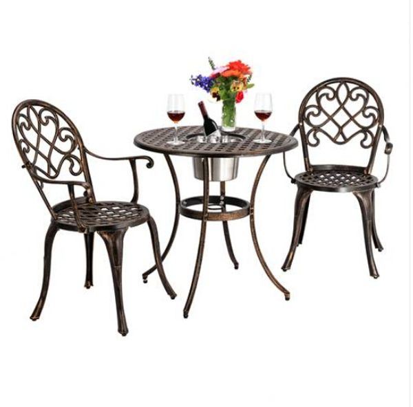 

wholesales aluminum outdoor 3 piece patio bistro set of table and chairs with ice bucket