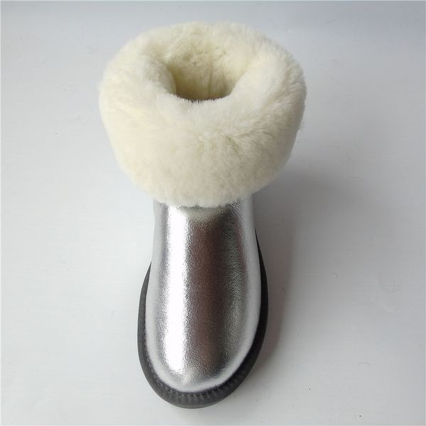 

натуральная овчина австралия женщины овечья шерсть зима снегоступы водонепроницаемый кожаный нескользящий середины икры женская обувь mx2003, Black