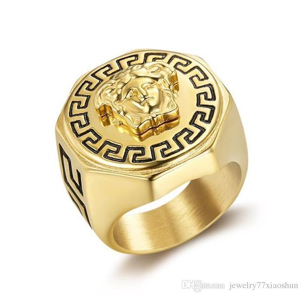 

fashion old man's head 18k gold men's punk design titanium steel head ring hip-hop jewelry size 7-13, Silver