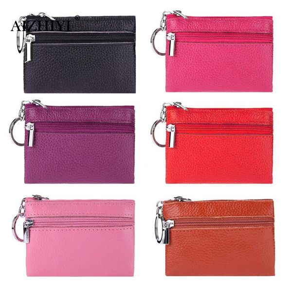 

genuine leather coin purses women/men zipper small change money bags pocket wallets keys holder case children mini pouch 6 color, Red;black
