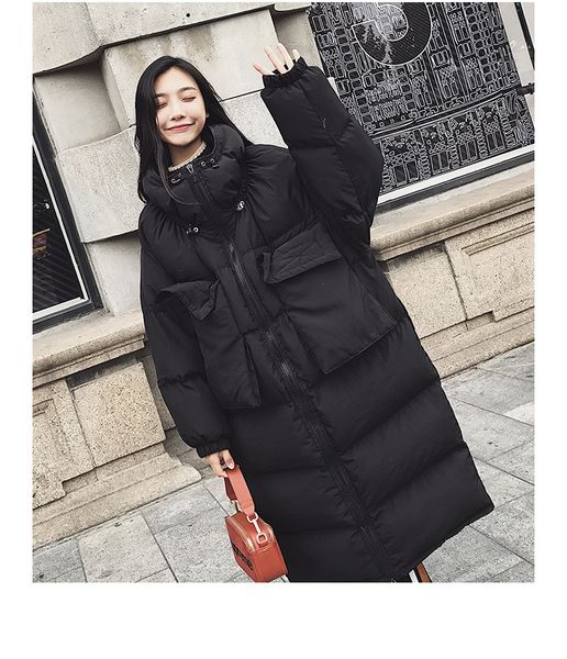 

korean style 2019 winter jacket women stand collar solid black white female coat loose oversized womens long parka with zipper