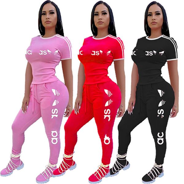 

summer women brand sportswear two piece set designer jogging suit outfits short sleeve t-shirt+pants casual sweatsuits letter tracksuit 2987, Gray