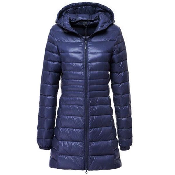 

women ultra light down jacket autumn winter warm white duck down parkas overcoat hooded thin long coat plus size s~6xl sf01056, Black