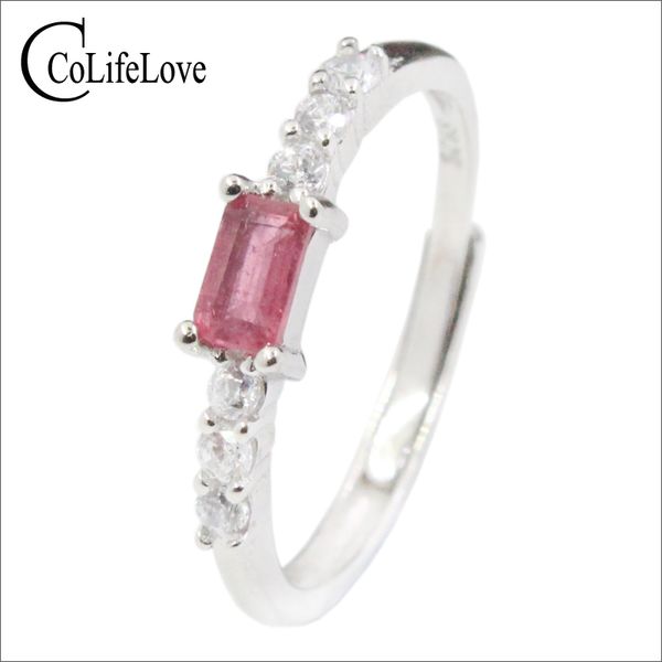 CoLife Jewelry 100 % natürlicher rosa Turmalin-Ring, 3 mm x 5 mm, Turmalin-Silberring, 925er Silber, Turmalin-Schmuck, Geburtstagsgeschenk für junge Mädchen