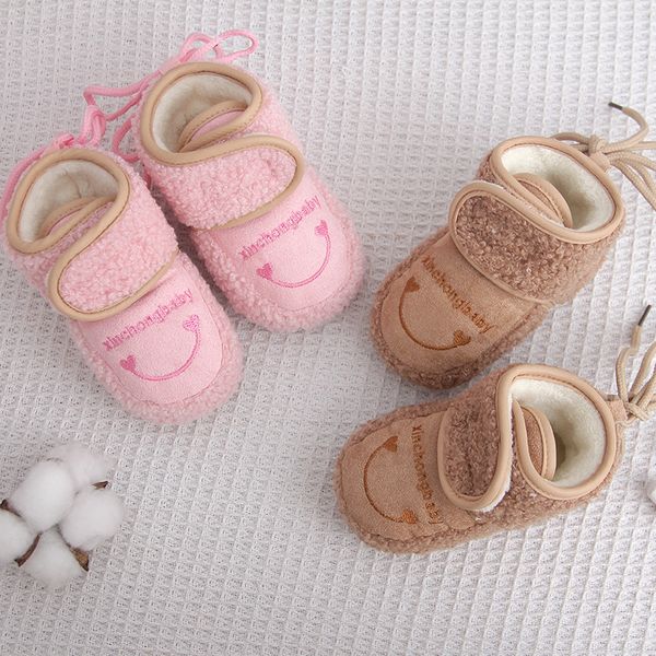 

toddler warm smile pattern shoes baby fleece first walkers newborn boys girls crib shoes soft cotton infant floor sneakers