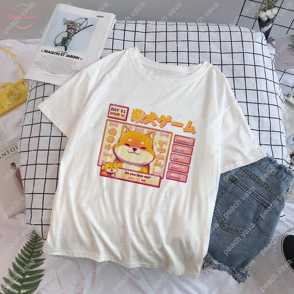 

aesthetic camisas mujer harajuku t shirt kawaii cute shiba inu doge print summer korean streetwear women chic casual tees, White
