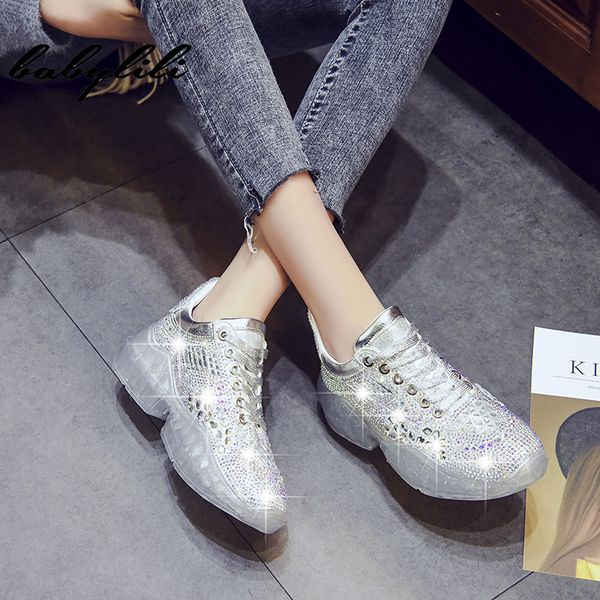 

woman shoes bling daddy sneakers women spring platform shoes tenis flats female pu rhinestone sneakers chaussure femme, Black